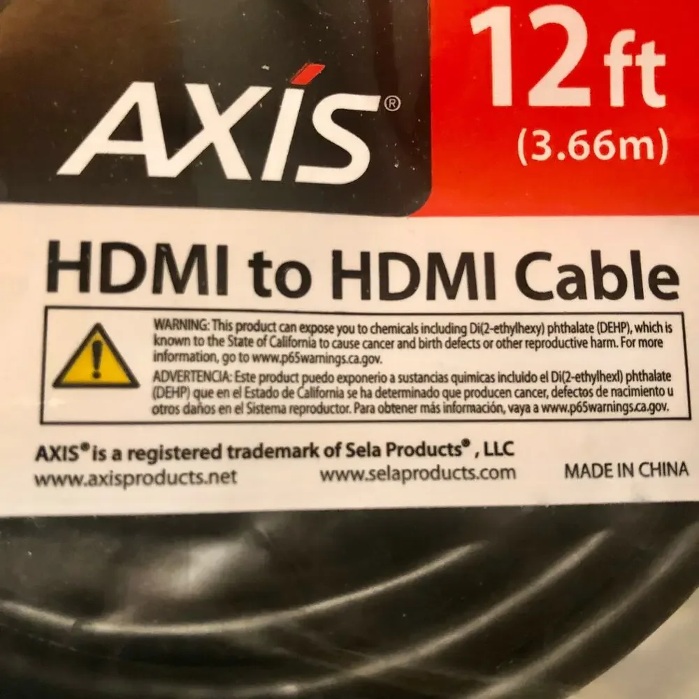 New Axis High Speed HDMI to HDMI Cable with Ethernet - 12 Feet (41203)